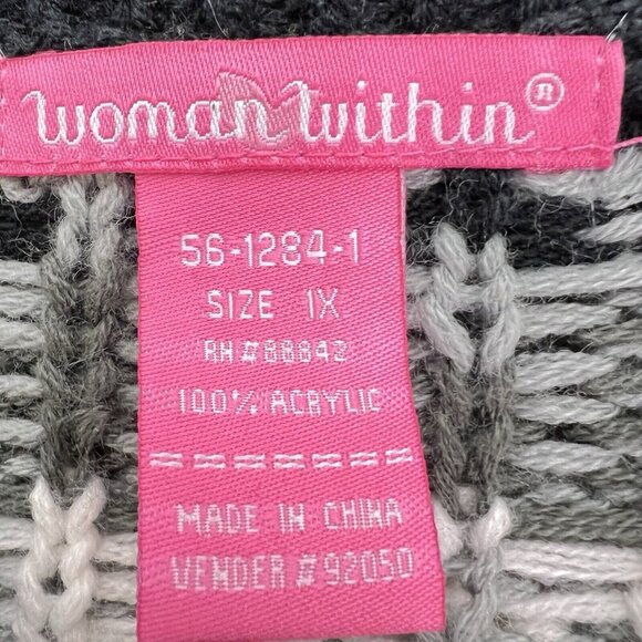 WOMEN WITHIN Cardigan Sweater Plus Size 1X Ivory Fair Isle Knit Full Zip Cozy - Picture 2 of 12